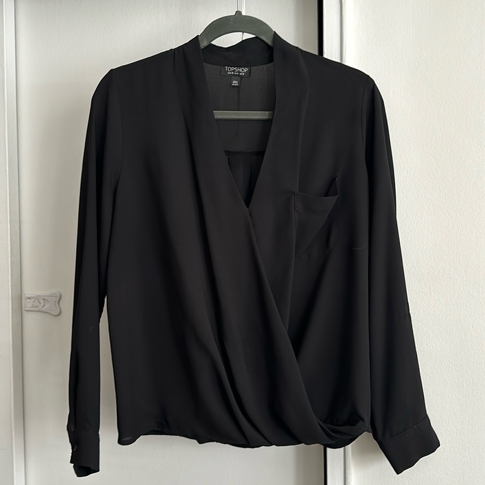 TOPSHOP silky draped v neck blouse